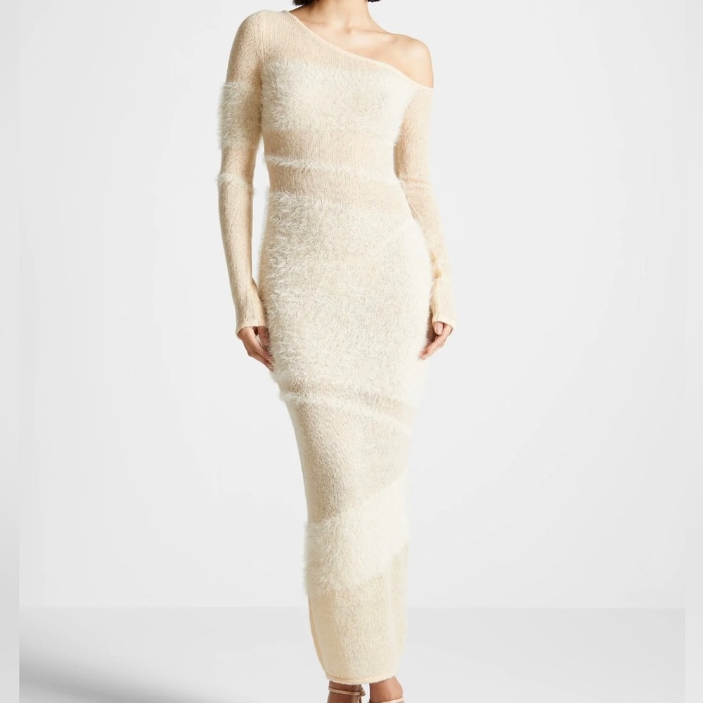 Off Shoulder Knitted Maxi Dress - Beige